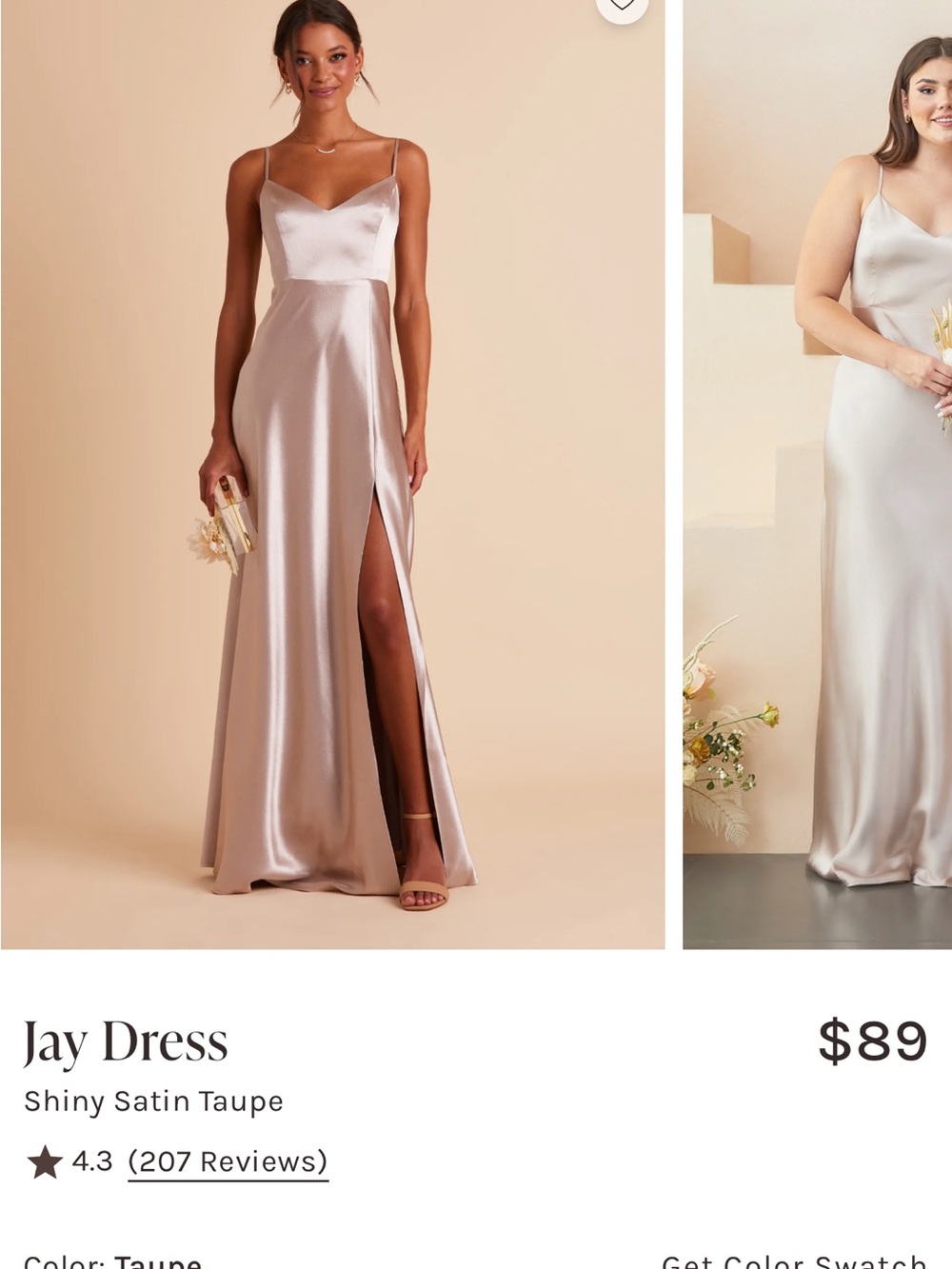 Birdy Grey Jay Dress- Color Taupe Satin